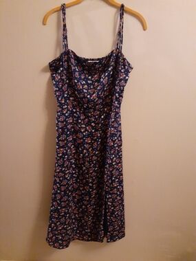 Floral Navy Slip Dress with Spaghetti Straps